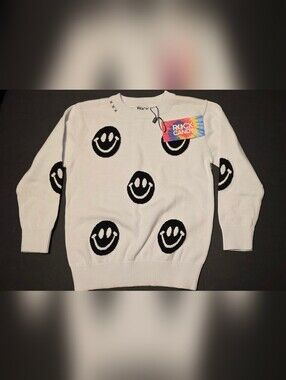 Rock Candy White Knit Sweater with Black Smiley Faces Size 6